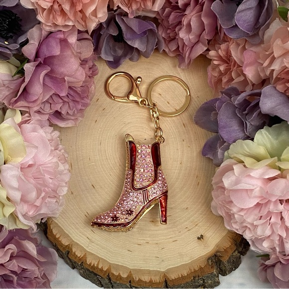 Pink and Red Crystal High Heel Boot Keychain Charm - Picture 8 of 16